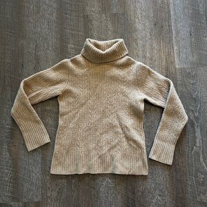 Pure Collection 100% Cashmere Cream Cable Knit Turtleneck Sweater